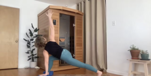 Woman doing yoga stretches