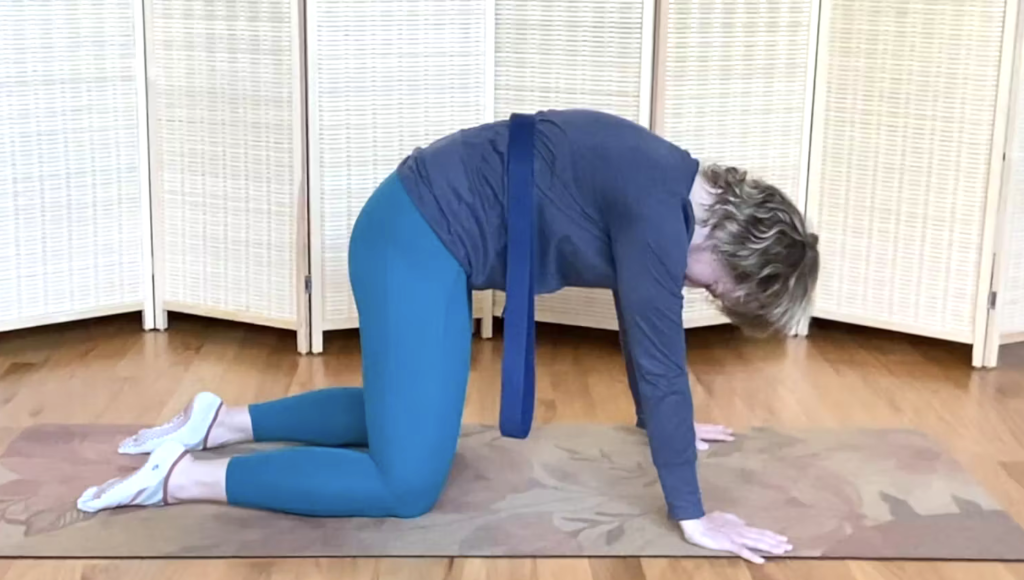 Woman on her hands and knees doing Pilates exercises